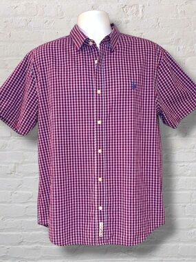 Original Penguin Classic Fit Button Down Shirt XL Red Blue Check Short Sleeve